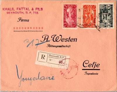 1937 Beirut Líbano Cubierta de correo aéreo registrado a Celje Yugoslavia Foto 1 de 2