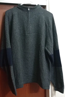 EDDIE BAUER MEN'S SWEATER GREY L LAMBS WOOL  1/4 ZIP - Image 1 of 4