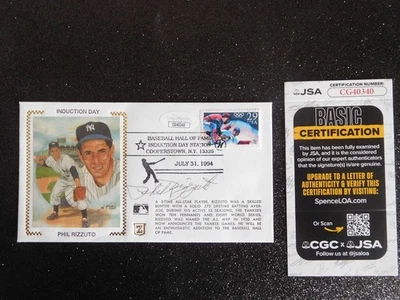 PHIL RIZZUTO NY YANKEES 1994 HOF INDUCTION DAY CACHE "AUTOGRAPHED COA JSA" - Image 1 of 2