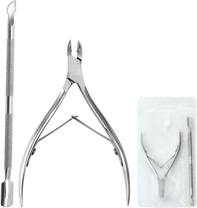 2 Tagliacuticole in Acciaio Inossidabile Con Spingi Cuticole Durevole Kit Di Str - Foto 1 di 12