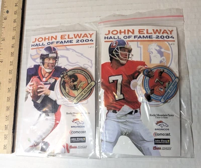 Salón de la Fama de la NFL 2004 Denver Broncos John Elway (2) prendedores 1 y 2 de colección Foto 1 de 4
