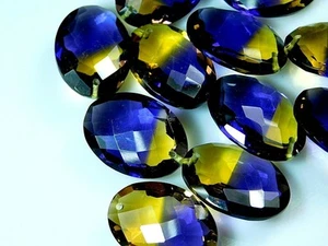 Pair Of Top Front To Back Drilled HYDRO AMETRINE Checkerboard Oval Beads 25x18MM - Picture 1 of 8