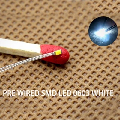 20pcs Pre-wired Micro PTFE Wire Bright White SMD LED 0603 Lights Free Resistors - Image 1 of 4