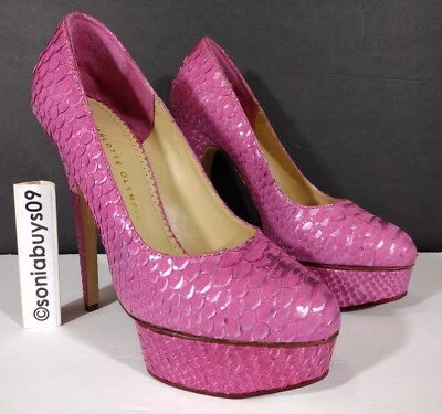 Zapatos de salón Charlotte Olympia para mujer Priscilla Python plataforma, rosa fucsia, EE. UU. 9B Foto 1 de 4