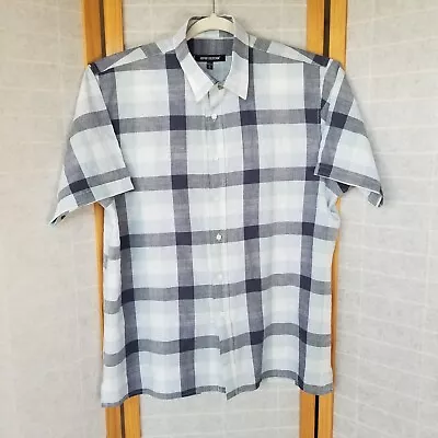 Report Collection Linen Blend Plaid Shirt Short Sleeves Blue Button Down Size XL - Image 1 of 4
