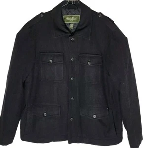 Eddie Bauer Men L Recycled Wool Blend Full Zip Black Outdoor Winter Warm Coat - Picture 1 of 7