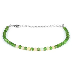 Handmade Natural Chrome Diopside And Fire Opal Beaded Gemstone Bracelet 22cm - Picture 1 of 4