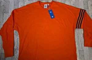 Adidas T Shirt LARGE Mens Orange Adicolor Neuclassics Long Sleeve Pullover NEW - Picture 1 of 14