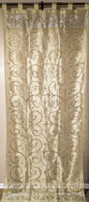 Precioso panel de ventana bordado cortina con cuentas transparentes oro pálido Zardozi India 92" Foto 1 de 4