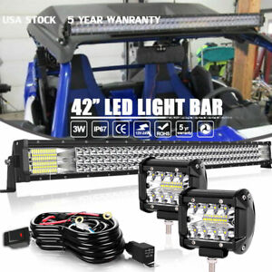 For 16-18 YAMAHA YXZ1000R UPPER ROOF 42" CURVED LED LIGHT BAR + 4" PODS +WIRING