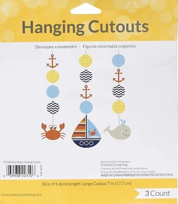Ahoy Matey Sailboat Ocean Animals Baby Shower Party Decoration Hanging Cutouts - Image 1 of 2