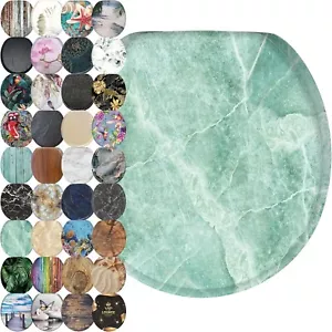Elegante asiento de inodoro verde mármol cierre suave con diseño decorativo de cuatro lados - Imagen 1 de 9