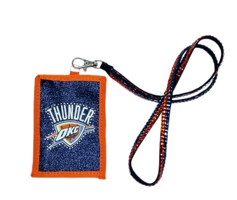 OKC Oklahoma City Thunder Sparkle Lanyard w/ Beaded ID Case/Wallet/Money Holder Cover