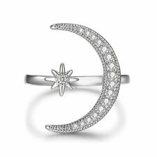 Silver Ring Opening Ring Jewellery Gift Adjustable Cubic Zirconia Moon Star Ring