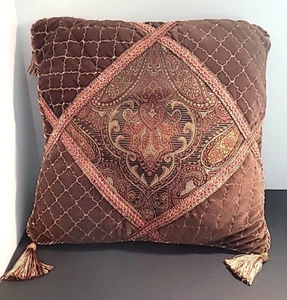 Decorative Couch Throw Pillow Accent Three Tassle Reds Brown Gold Accent 18x18 - Picture 1 of 3