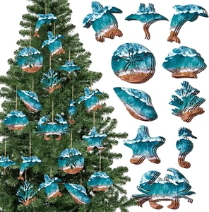 30 Piezas Adornos de Madera de Navidad Océano Playa Árbol Decoraciones Costero Madera Cu - Imagen 1 de 12