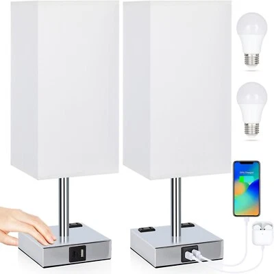 Bedside Lamps Set of 2 Touch Table Lamps with USB-C USB-A Charging Ports, 3 Way - Image 1 of 4