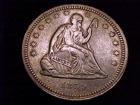 1859 Seated Liberty Quarter, Extra Fine Grade Cover