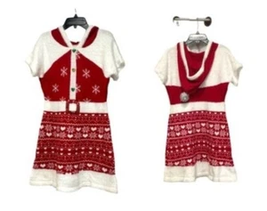 MARGAUX & LEXI Girl's Short Sleeved Hooded Holiday Dress, Red/White, XL - Picture 1 of 11