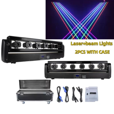 2PC/6Heads Moving Head Laser Bar Light RGB DMX Color DJ Disco Light Show W/CASE - Image 1 of 4