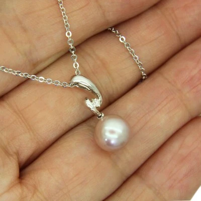 18ct White Gold Pink Pearl Diamond Pendant 16" Chainng - Image 1 of 2