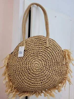 Borsa  In Paglia Rotonda Con Frange - Immagine 1 di 4