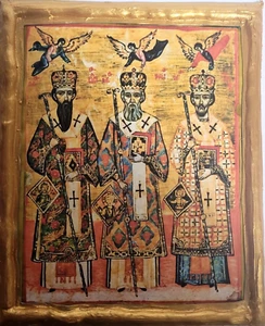 Tres Santos Jerarcas San Gregorio San Juan San Basilio Griego Oriental Ortodoxo Icono - Imagen 1 de 5