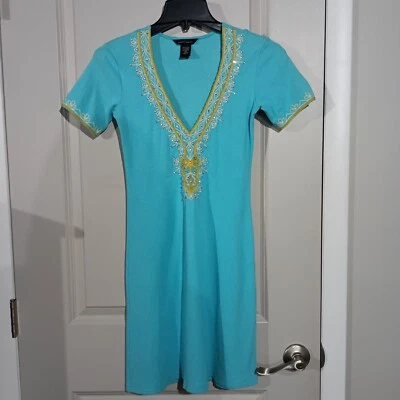 Moda International Women's Short Sleeve Dress XS Embroider & Studded Neckline - Image 1 of 4