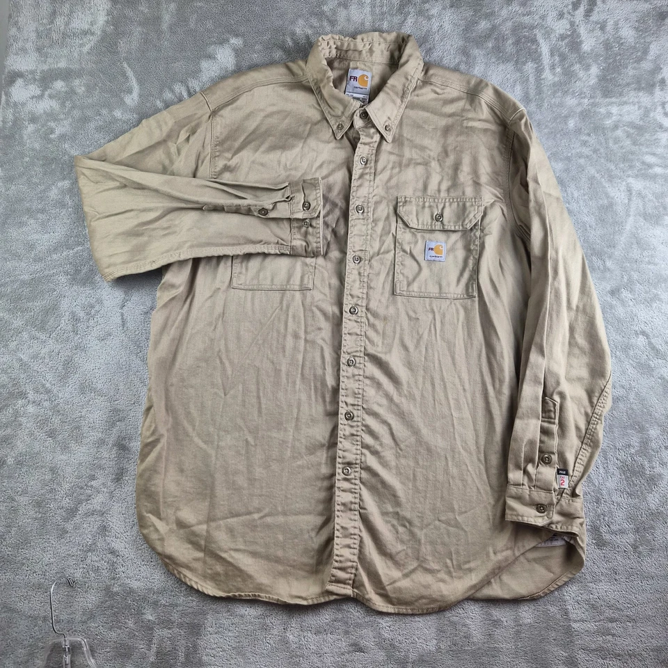 Carhartt FR Shirt Mens 2XL Tan Khaki Flame Resistant Work  Rugged Durable Cat 2 - Image 1 of 4