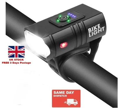 LED Waterproof Bike Lights Bicycle Torch Front Lamp Set Rechargeable USB - Image 1 of 4
