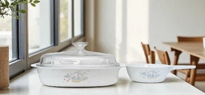 Corning Ware Country Basket Set A-10-B 2.5L Baker w/ Lid + 1 Saucepan No Lid Vtg - Picture 1 of 17