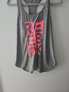 Reebok Tank Women's Medium Gray Racerback Top Pink Letters - Picture 1 of 6