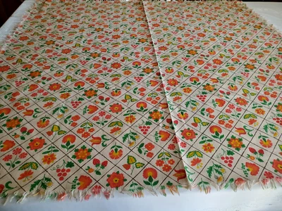 Vintage Cotton Tablecloth Fruit Flowers 42×42, fringed edges - Image 1 of 2