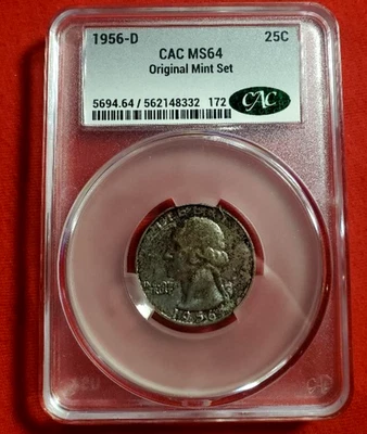 1956-D Washington Quarter 25c CAC MS64 - Original Mint Set - *809* - Image 1 of 4