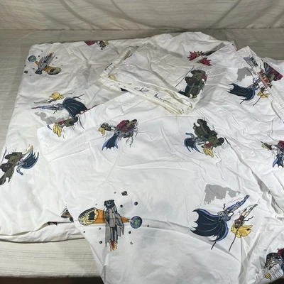 Juego de sábanas Pottery Barn Kids Batman Robin tamaño completo ajustadas planas 2 fundas de almohada DC Foto 1 de 4