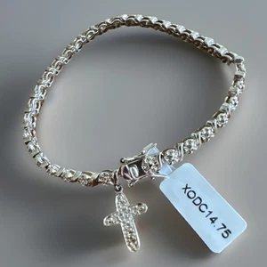 DIAMOND GEMPORIA 925 Sterling Silver Bracelet Gemstone Gem CROSS 7.5” 19cm Box - Picture 1 of 10