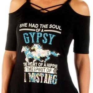Liberty Wear Soul of a Gypsy Off the Shoulder Black Tunic Top Small S - Picture 1 of 3