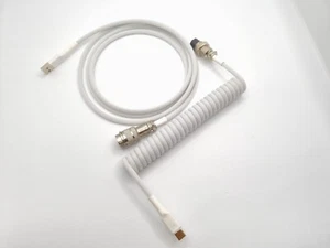 Custom Coiled USB C aviator Cable for USB Keyboards (Pure White) - Picture 1 of 4