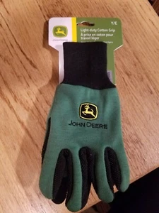 John Deere KIDS YARD GARDEN GLOVES Y/E Light-Duty Cotton Grip NEW! green/black - Picture 1 of 5