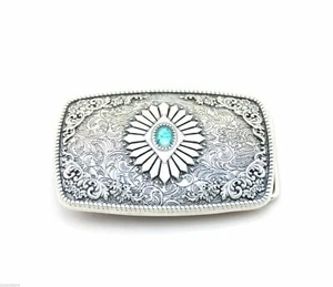 Original Antique Silver Plated Native Southwest Rectangle Metal Belt Buckle - Picture 1 of 2