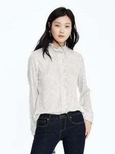 Banana Republic Stripe Ruffle Trim Blouse, Cocoon, Polyester, Size L, Pre-owned - Picture 1 of 12