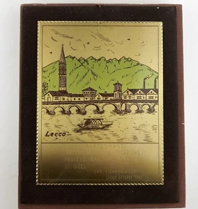 Panonceau Trophée Sérigraphié Avec Vue de Lecco, Le Église, Et Le Pont Visconti - Picture 1 of 3