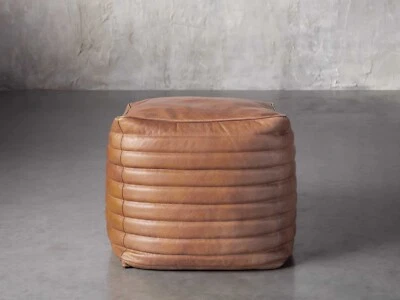 Brand New Arhaus Square Channel Leather Pouf - Image 1 of 3