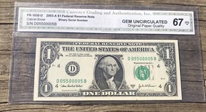 FR-1930-D 2003-A $1 Federal Reserve Note Binary Serial Number D05500005B Gem 67 - Picture 1 of 5