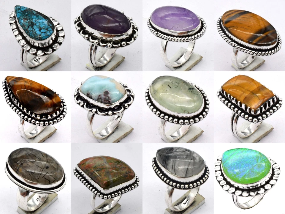 Menge Handgefertigt Natürlich Mix Ringe Hippie Bulkware Größe Versilbert - Bild 1 von 1