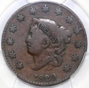 1829 1c Large Letters N-7 Coronet or Matron Head Large Cent PCGS and CAC F 12 - Picture 1 of 5