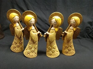Set Of 4 Vtg MCM Gold Angels Playing Horns Made In Japan 8.5" Christmas Decor - Picture 1 of 12
