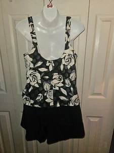 Maxine of Hollywood Swimsuit Size 16 Black One Piece Skirt Bottom Padded top - Picture 1 of 6