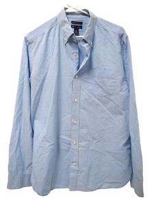 Camicia uomo Gap L slim tinta unita blu vintage lavaggio manica lunga bottoni 100% cotone - Foto 1 di 4