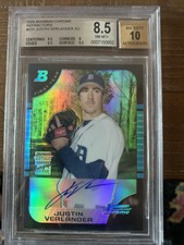 2005 BOWMAN CHROME #331 REFRACTOR JUSTIN VERLANDER RC Beckett 10 Autograph. /500
